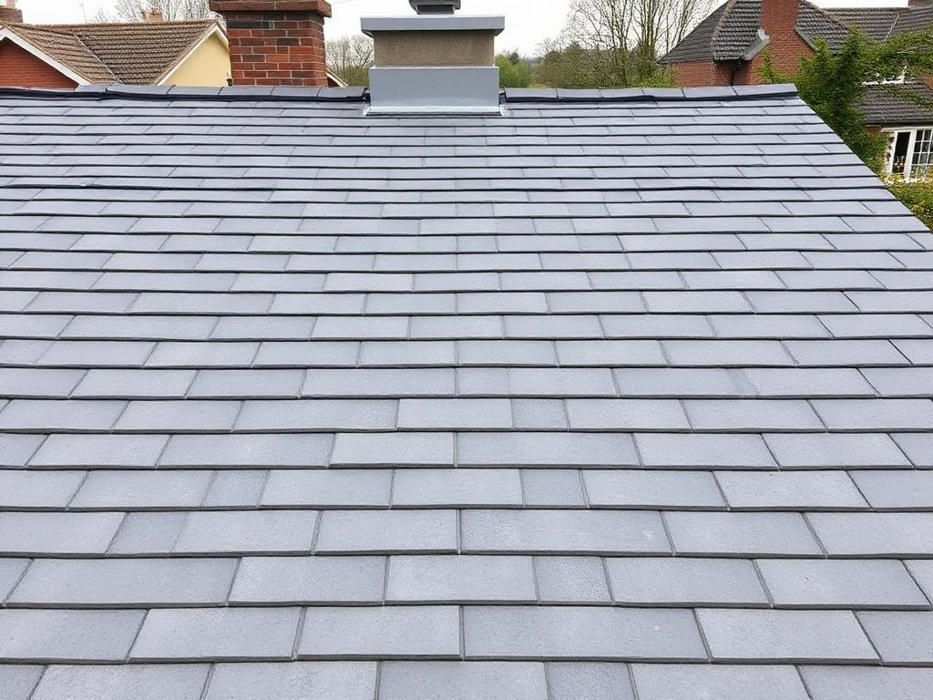 Grey concrete tile roof freshly re-laid