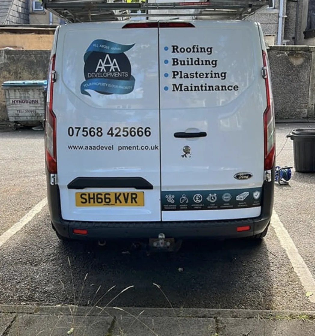 Rear of the branded AAA Developments van